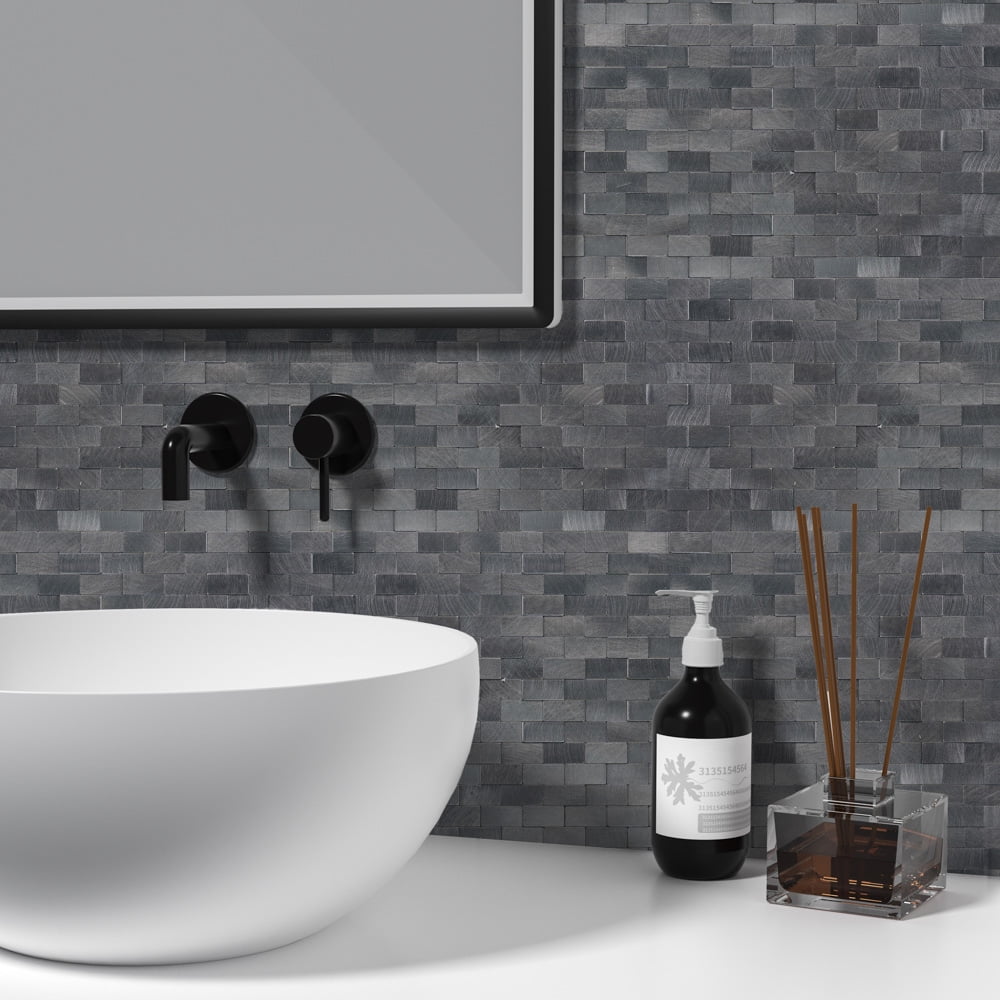 10pieces Striped and long-shaped Self-Adhesive Aluminum Composite Mosaic Peel-and-Stick Tiles No Grout, Easy DIY Backsplash & Accent Wall – Scratch, Splash & Heat-Resistant Metal Finish 11.8"x11.7"
