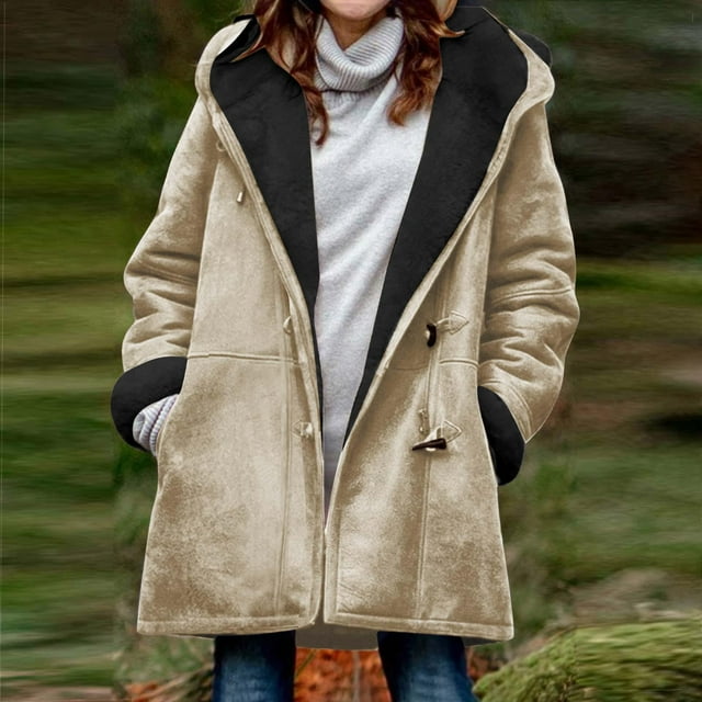 LOVZFMLL Jackets for Women Casual Winter Plus Size Solid Plus Velvet Coat Long Sleeve Button Pocket Overcoat