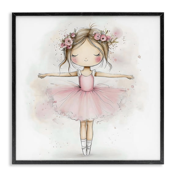 Stupell Industries Eclectic Flower Ballerina in Pink Tutu Black Framed Giclee Art, 12 x 12, by Creative Studio
