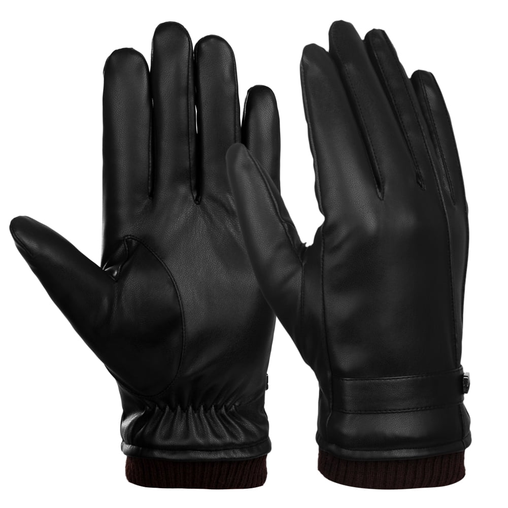 Men's Winter Black Gloves Leather Touchscreen Snap Closure Cycling Glove Outdoor Riding Warm