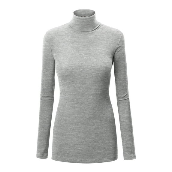 Made by Johnny Women's Long Sleeve Rib Turtleneck Top Pullover Sweater XS HEATHER_GREY