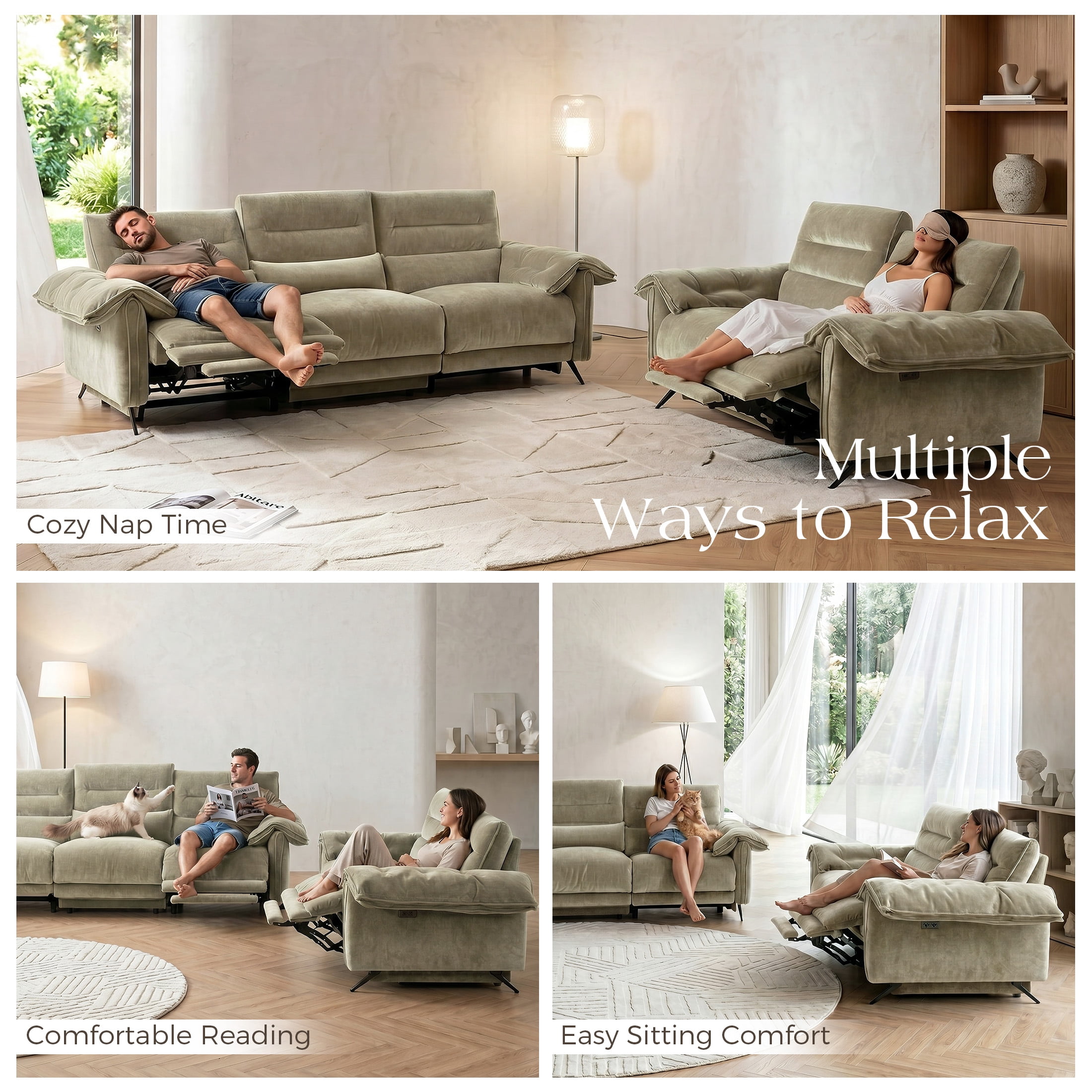 Aenkyo 2-Piece Power Reclining Sofa Set with USB Ports, Loveseat and Sofa, Taupe