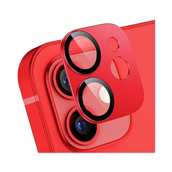 2 Pack Camera Lens Protector for iPhone 12 Rear Metal Camera Lens Cover Tempered Glass Film, Strong Adhesion, 9H Hardness Scratch Resistant Case Friendly - Red