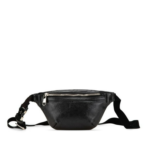 Pre-Owned Gucci GG embossed belt bag, waist body bag 658582, black leather, women's. (Good)