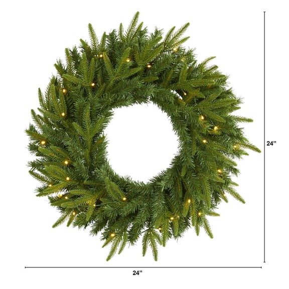 Nearly Natural 24in. Long Pine Artificial Christmas Wreath with 35 Clear LED Lights