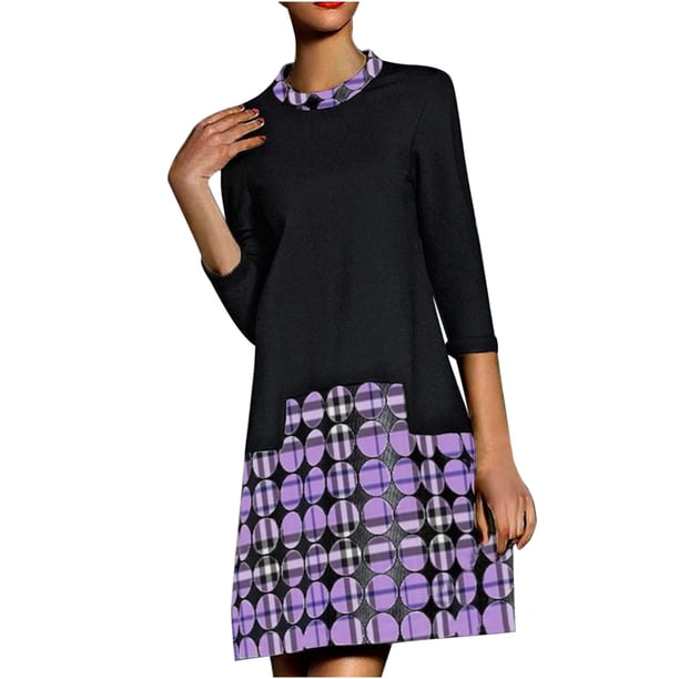 Moda mujer Retro corto Patchwork noche cuello redondo fiesta graduación vestido Vintage Fridja nbo2564