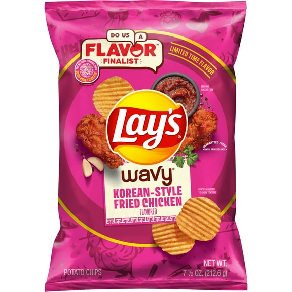 Lay's Wavy Potato Chips Korean Style Fried Chicken Snack Chips, 7.5 Ounce Bag