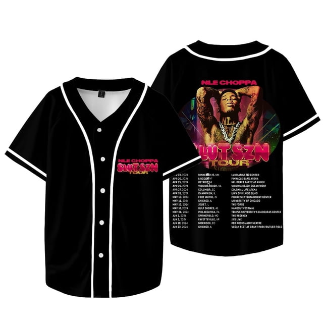 NLE Choppa Tour Merch Veste de Baseball Été Femmes Hommes Mode Décontractée Hip-Hop T-Shirts à Manches Courtes,P,style 4
