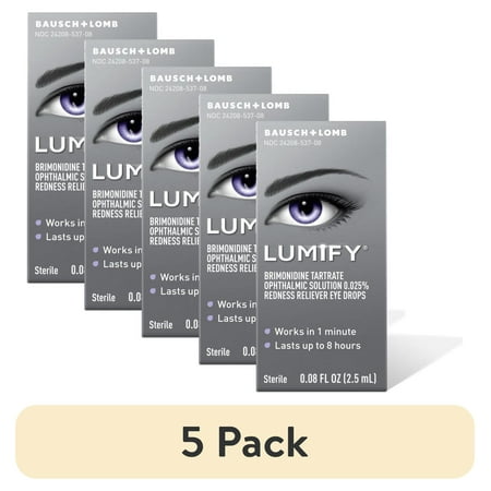 (5 pack) LUMIFY Redness Reliever Eye Drops, Brimonidine Tartrate 0.025%, Works in 1 Minute, Lasts up to 8 Hours, Sterile, 0.08 FL OZ