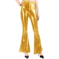thumbnail image 3 of YOIAVIAOY Women Metallic Flare Pants Kids Yoga Disco Dance Bell Bottoms Lightweight Trendy Print Pant Yellow XL, 3 of 8