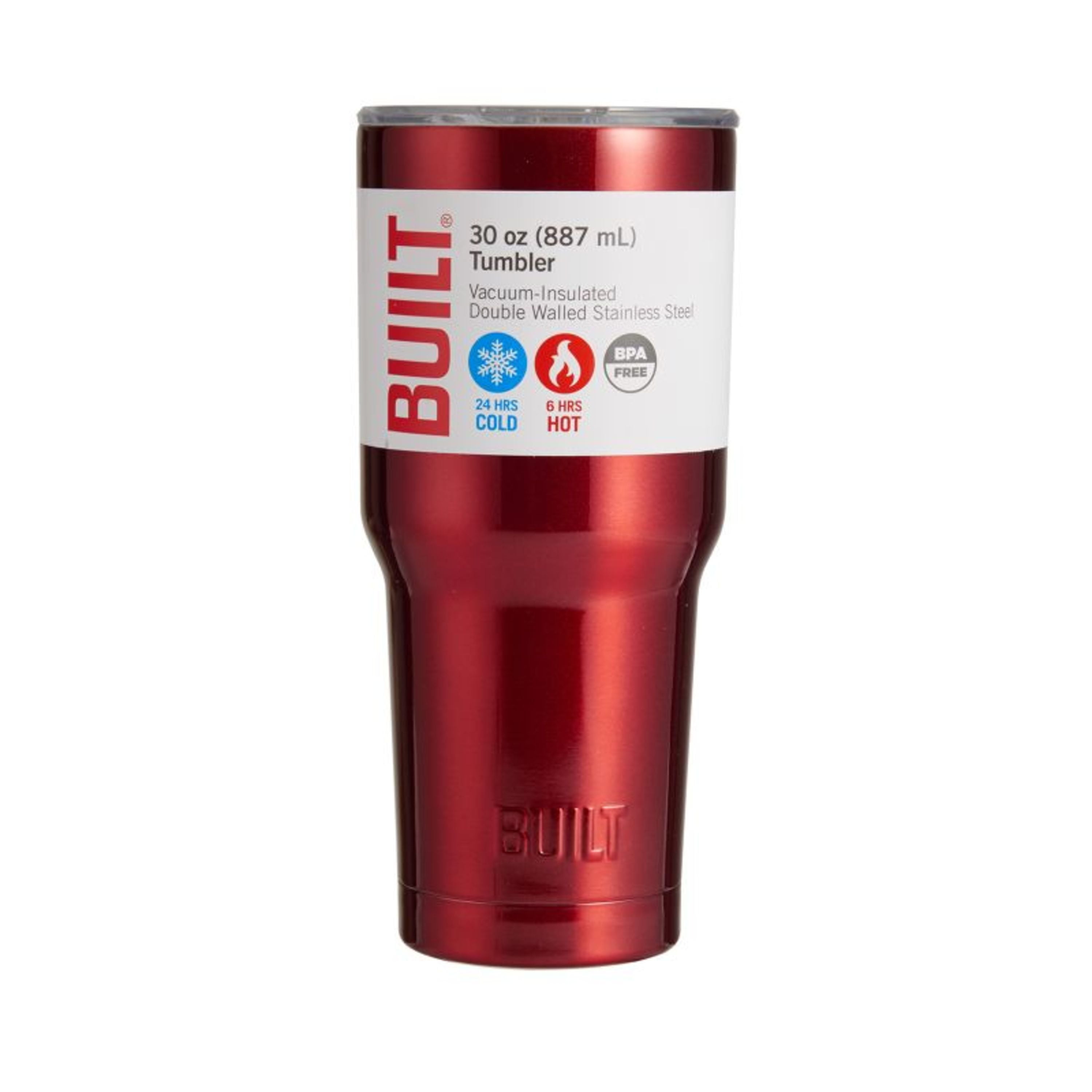 Built 30 Ounce Double Wall Vacuum Sealed Stainless Steel Coffee and Water Tumbler Easy to Clean Tritan Lid with Rotating Splash Guard, Red (5286365)