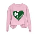 thumbnail image 3 of Guzom Womens Pink Festive St. Patrick's Day Sweatshirt - Four-Leaf Clover Heart Graphic Soft 100% Polyester Crew Neck Loose Fit S-XXL,Size M, 3 of 7
