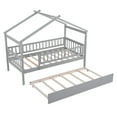 thumbnail image 4 of Canopy Bed Frame Platform Bed with Twin Size Trundle Modern Wooden Canopy Bed with Headboard & Footboard and Slat Support Leg for Dorm, Bedroom, Guest Room (Twin), 4 of 9
