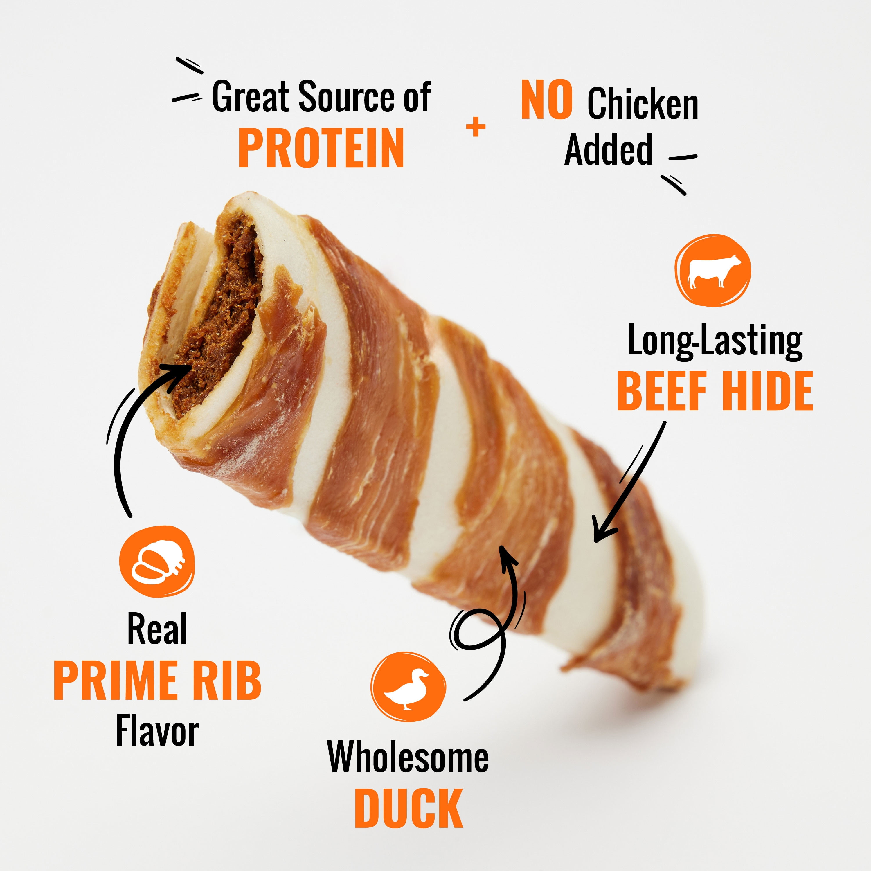 Good ‘n’ Fun Triple Flavor Stuffed Ribs for Medium Dogs, Chicken-Free Rawhide Chews Made with Beef, Duck and Prime Rib Flavor, 4 Count