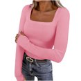 thumbnail image 3 of ClodeEU Womens V Neck Half Button Down Long Sleeve Ribbed Knit Slim Fit Basic Tee ,Dressy Casual Shirts B-Pink,Womens Plus XXL, 3 of 9