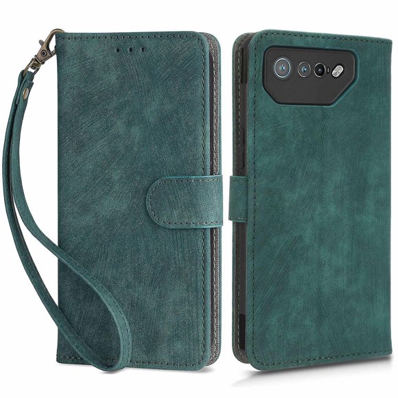 For Asus ROG Phone 7 5G Phone Wallet Case RFID Blocking Stand Phone Cover with Strap