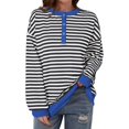 thumbnail image 3 of CAIXIA Womens Henley Neck Striped Sweatshirts Oversized Long Sleeve Tops Casual Pullover Tee Shirts Workout Fall Fashion, 3 of 5