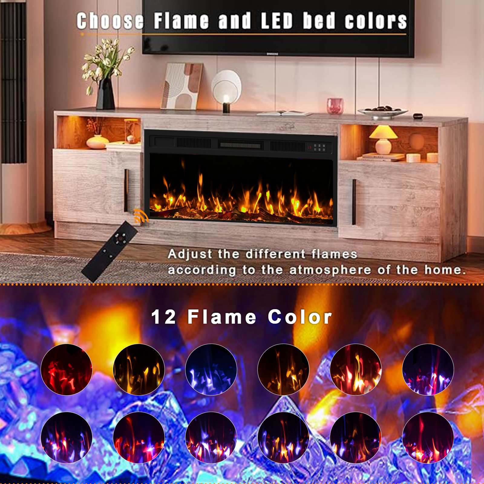 Waleaf Fireplace TV Stand with 36" Electric Fireplace
