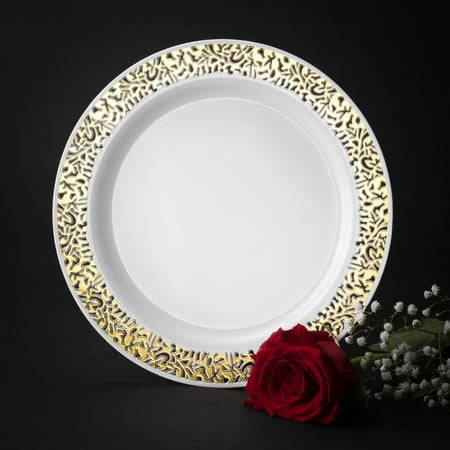 Host & Porter Gold Rim Plastic Salad Plates, 7.5", 10 Count