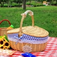 thumbnail image 5 of Norbi Wicker Woven Storage Baskets Picnic Food Beverage Storage Container Handmade Rattan Basket with Lid Outdoor Storage Organizer Green Grid Lining, 5 of 6
