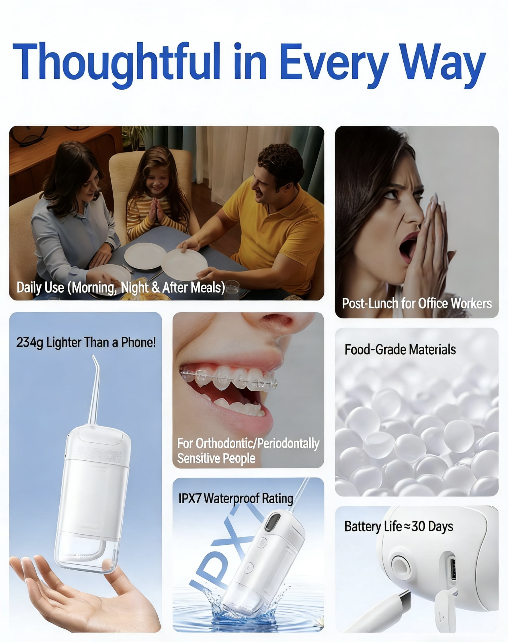 CYYI Water Flosser for Teeth and Gums, 200ML Oral Irrigator with 4 Jet Tips, 3 Modes, IPX7 Waterproof for Home and Travel