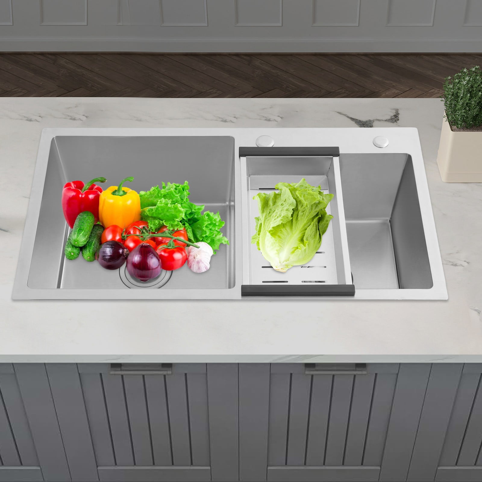1 PCS 78*43*21cm/30.71*16.93*8.27in Stainless Steel Kitchen Sink, Double Bowl Kitchen Sink, Kitchen Sink with a Drain Basket