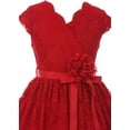 thumbnail image 3 of Little Girl Cap Sleeve V Neck Flower Stretch Lace Corsage Casual Party Dress (20JK66S) Red 2, 3 of 4