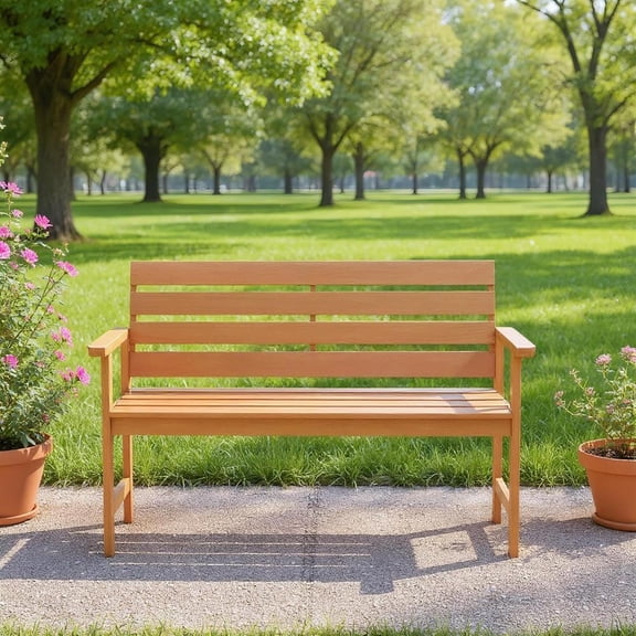 Topcobe Patio Solid Wood Bench Wood 2-Seat Chair with Breathable Slatted Seat & Inclined Backrest, Outdoor Deck Furniture