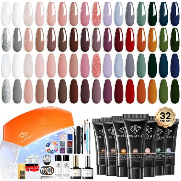 Kit de gel de uñas Poly Modelones, 133 piezas con 32 colores y lámpara de 8 W