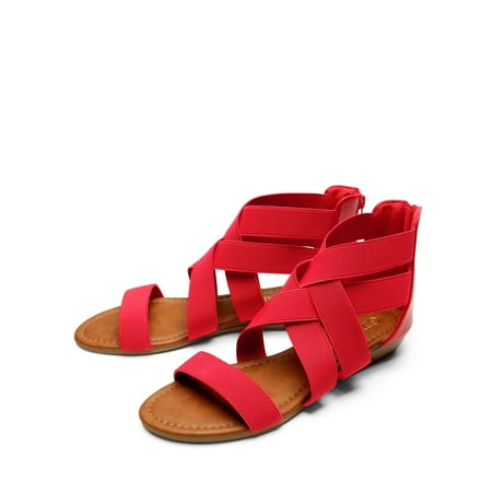 

Womens Summer Stylish Low Wedge Sandals with Elastic Gladiator Ankle Straps