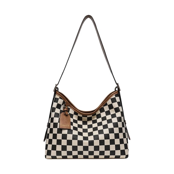 Checkered Purse for Women Canvas Hobo Handbag Checkered Shoulder Bag Slouchy Tote Purses