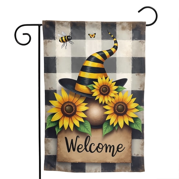 Sunflower Gnome Buffalo Plaid Polyester Garden Flag 12.5x18 Inch - Double-Sided Vertical Seasonal Farmhouse Yard Decor