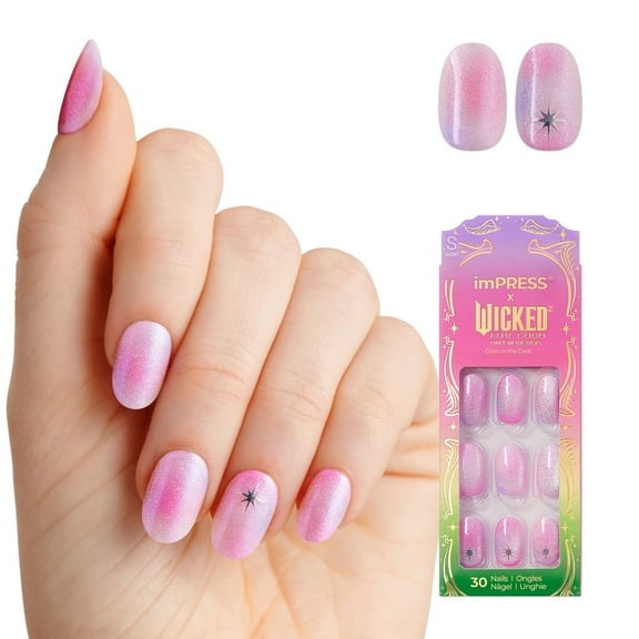imPRESS X WICKED: FOR GOOD Press On Nails, ‘Shouldn't This Be Pinker?’, Pink, Short Oval, 30 Fake Nails