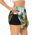 thumbnail image 1 of Balery Cartoon Mushroom House Pantalones cortos deportivos para mujer con forro y dos bolsillos, elásticos, para entrenamiento, gimnasio, yoga-Large, 1 of 7