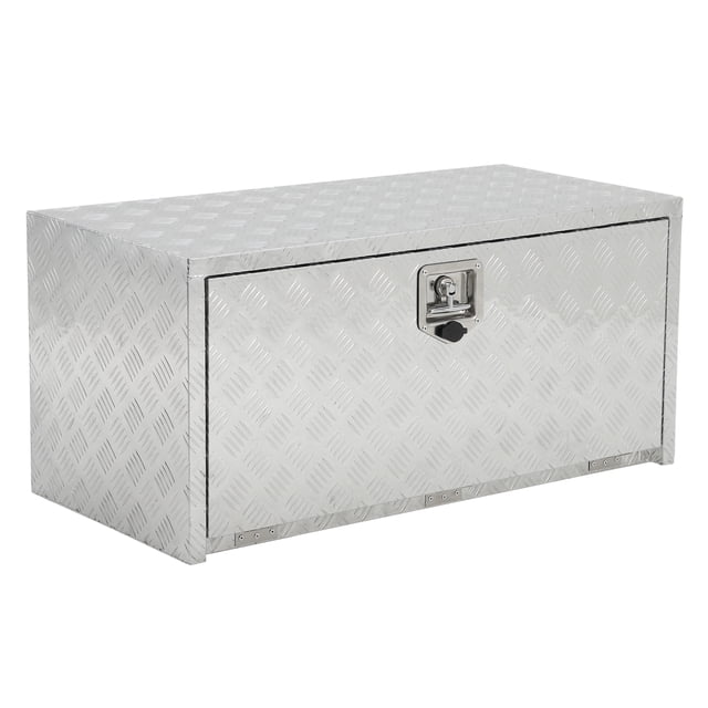 EDTara Lockable Aluminum Toolbox Chest, Heavy Duty Diamond Plate Storage Organizer With Keys for Trucks, Rvs, and Trailers