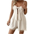 thumbnail image 6 of Mqqzkk Womens Summer Short Rompers Cute Loose Tie Front Jumpsuit Casual V Neck Wide Leg Hem Tassl Beach Overalls, 6 of 9