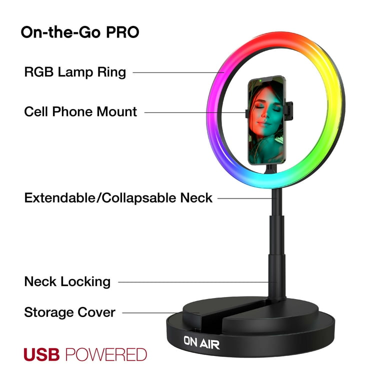On Air Travel Pro RGB Ring Light, USB-Powered Collapsible 10 in