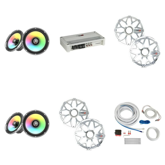Cerwin Vega Marine Stroker 4 Channel Amplifier with (2) Pair RPM Stroker 8" White/Stainless and Install Kit