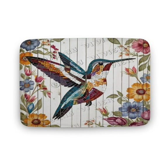 Hummingbird Boho Flower Bathroom Rug Mat, Bath Mats for Bathroom Non Slip, Absorbent Bathroom Shower Floor Mat Washable, Carpet Floor Mats for Tub 20"x32"