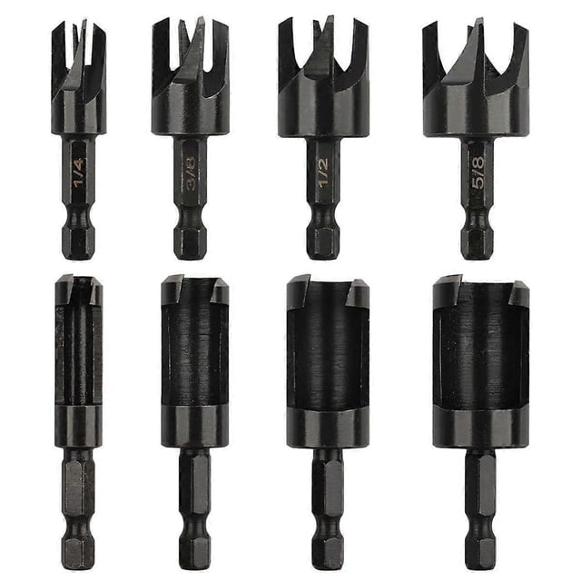 Plug Cutter, 8Pcs Wood Plug Cutters Drill Bit Set with 1/4 Hex Shank, Straight and Tapered Taper Cutting Tool