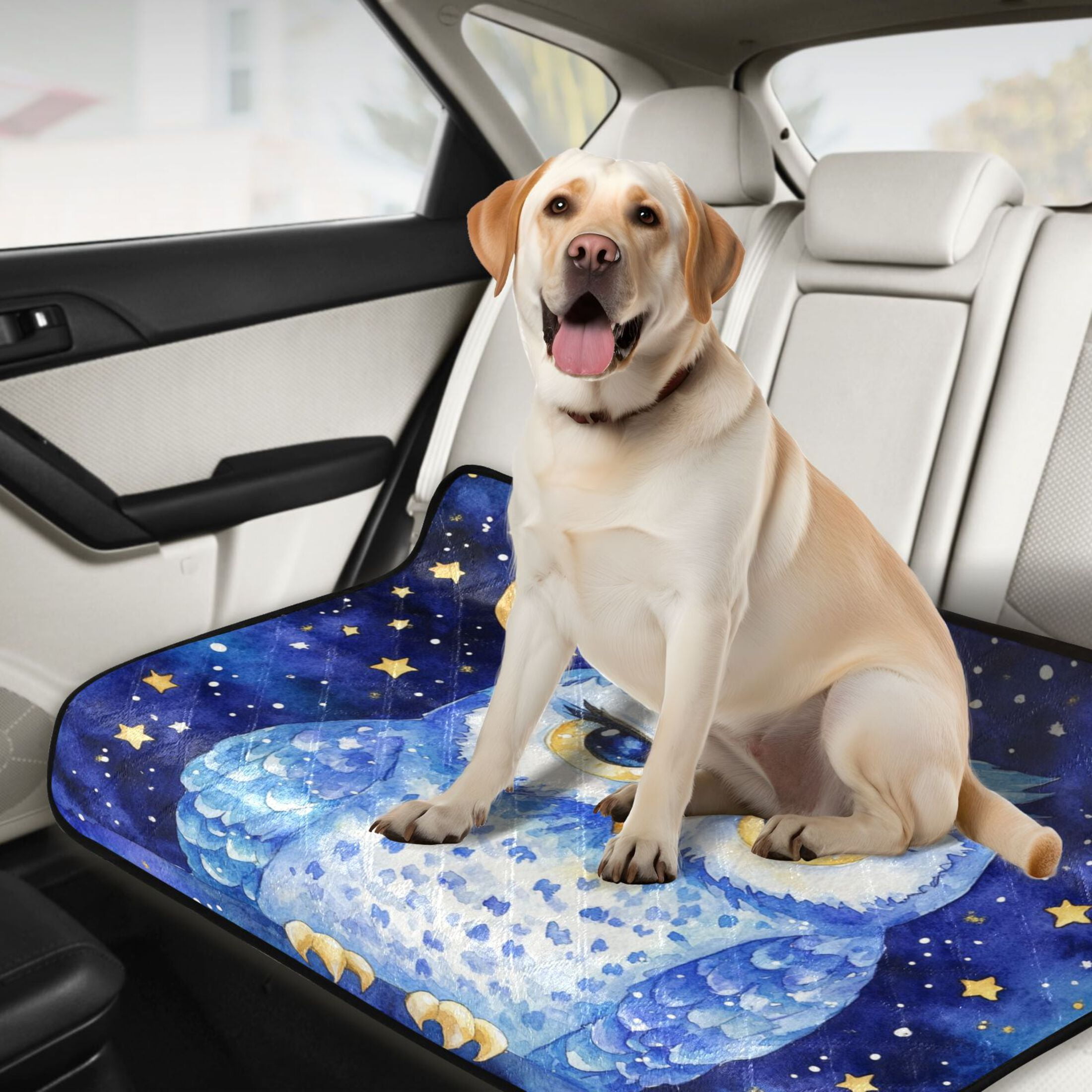 Qxltty Blue Starry Owl Cat litter Pads Pet Set of 2 Diaper Mats Center Anti-leakage Layer Absorbent Soft and Comfortable