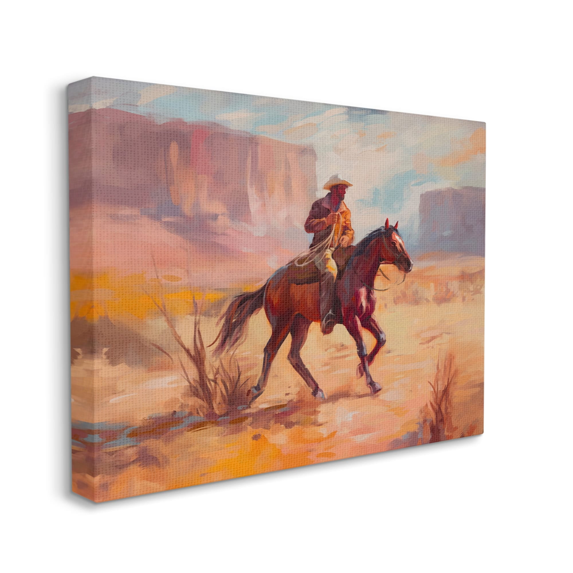 Stupell Industries Cowboy Riding Desert Landscape Animals & Insects Painting Gallery Wrapped Canvas Print Wall Art