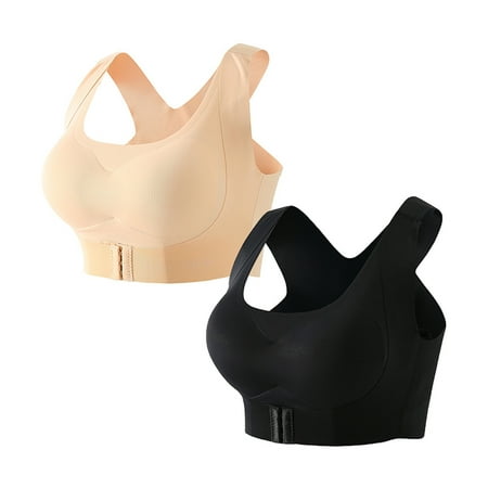 

Qiaocaity Women Bras High Support Underwear Womens 2 In 1 Gathered Underwear Strapl Bra Front Closure Push Up Buckle Lift Bra No Underwire Cross-fit Underwear Black L