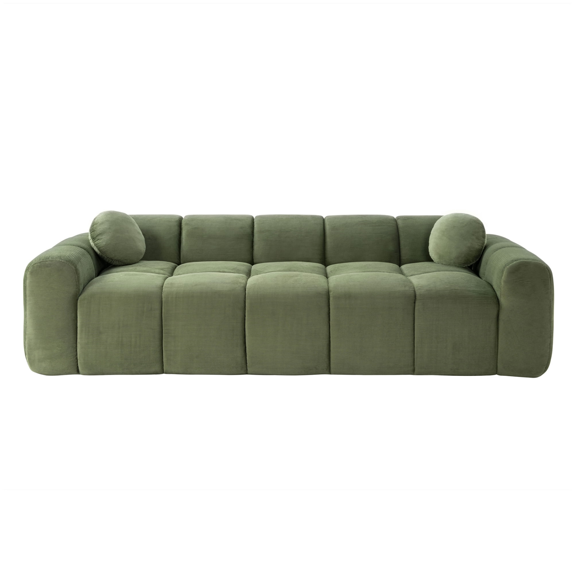 Aukfa 99" Oversized Cloud Sofa Boneless Couch 4-Seater Tufted Upholstered Sofa for Living Room, 2 Pillows, Corduroy, Green