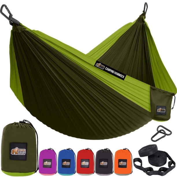 Hamaca para Camping GORILLA GRIP Duradera con Correas para Árbol Verde