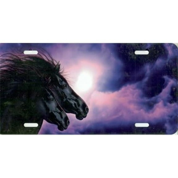 212 Main SM686 6 x 12 in. Offset Black Stallions with Clouds License Plate