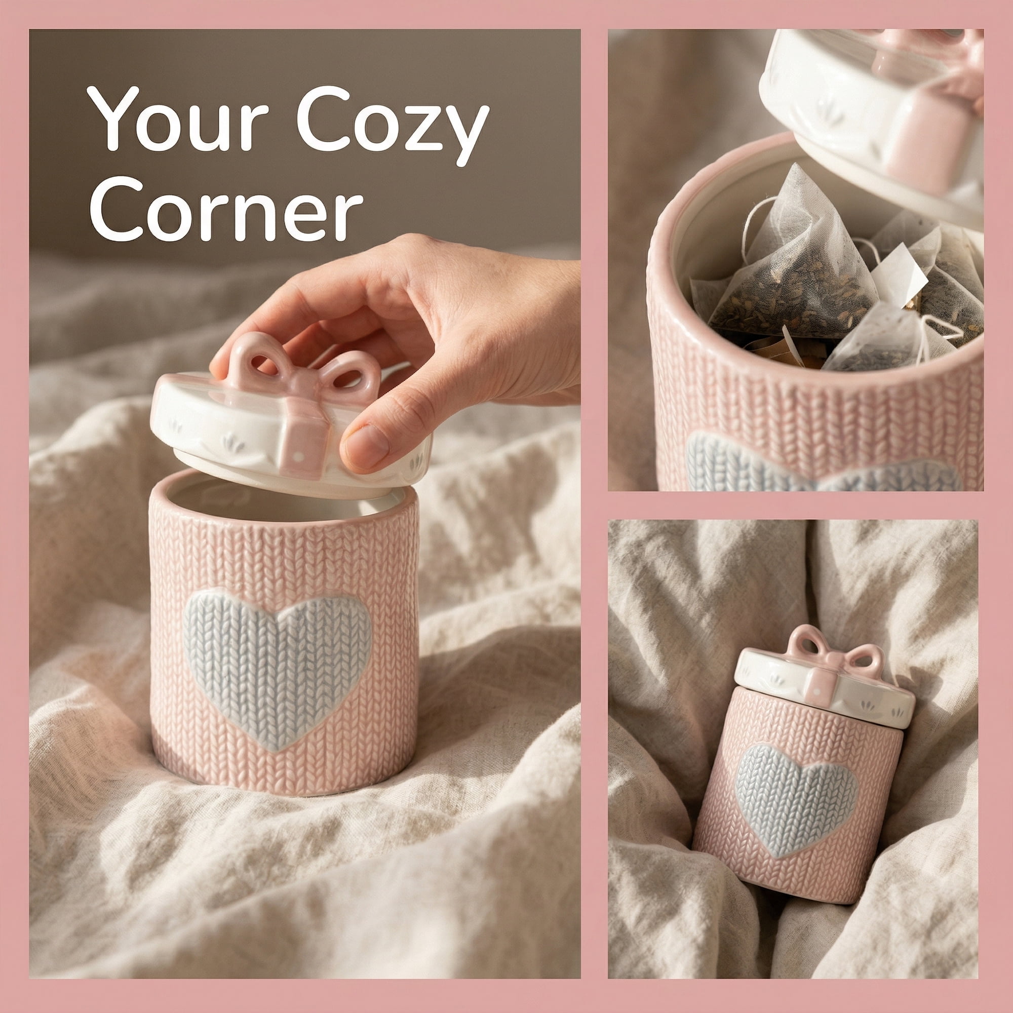 Unique Bargains Ceramic Jar with Airtight Lid 11.8oz Embossed Canister for Kitchen Pink