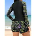 thumbnail image 3 of Women'S Long Sleeves Rash Guard - 2 Piece Swimsuits with Built in Bra Swim Shirt and Shorts  Green XL, 3 of 6