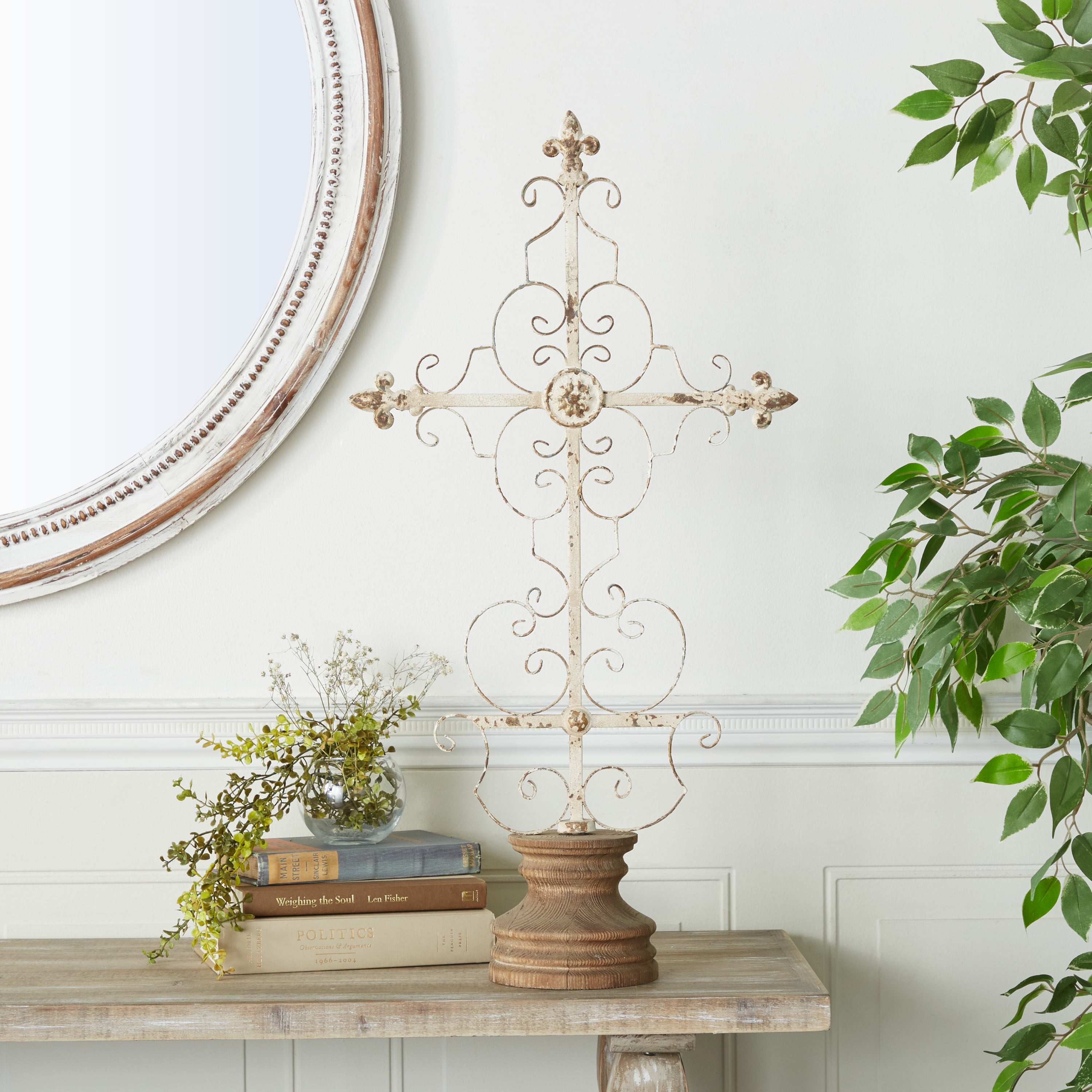 DecMode 6"W, 29"H Metal French Country Sculpture, White, 1-Piece