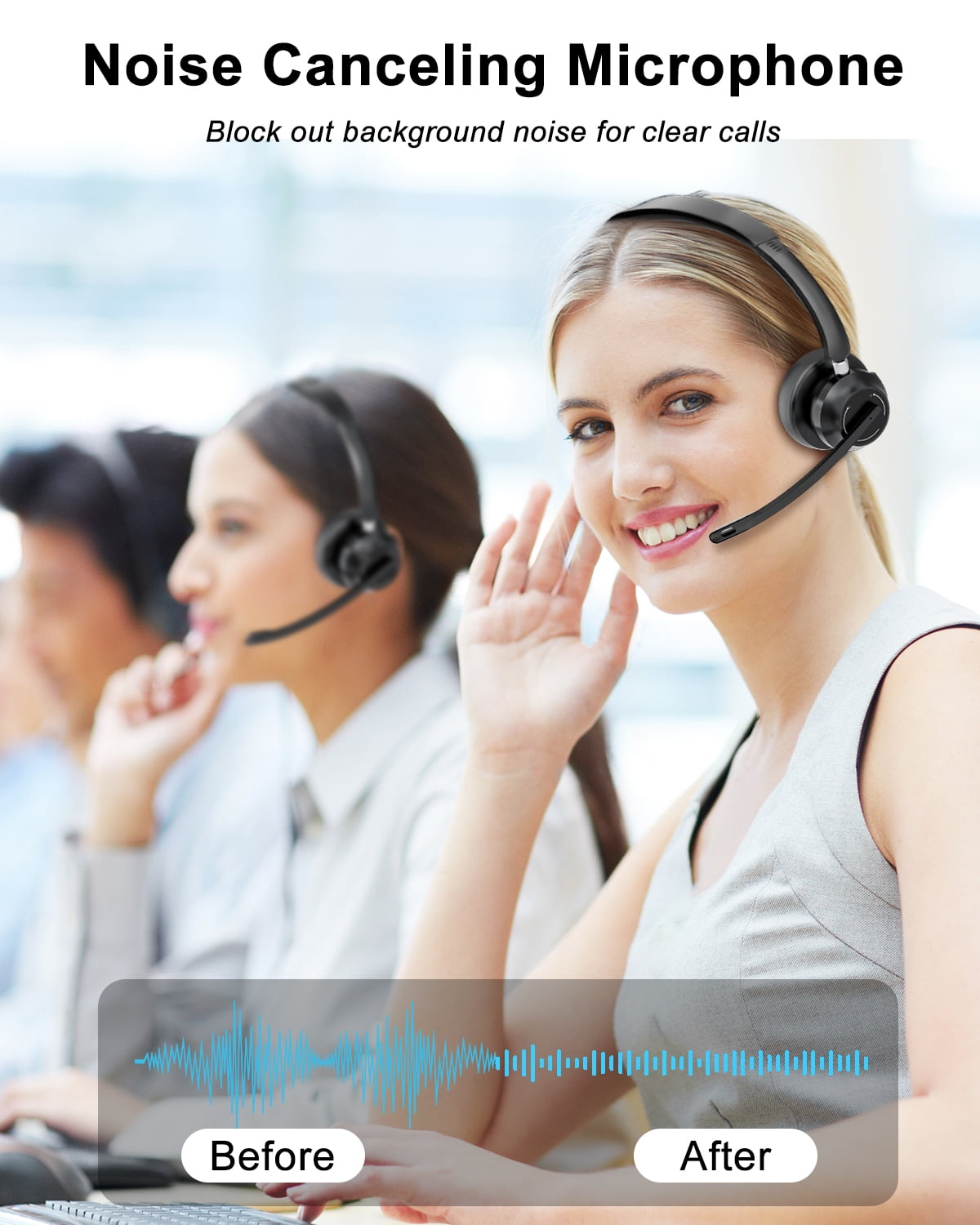 SUNITEC Wireless Bluetooth Headset with Microphone and USB Dongle, Noise Cancelling Mic, Compatible with PC, Laptop and Phone